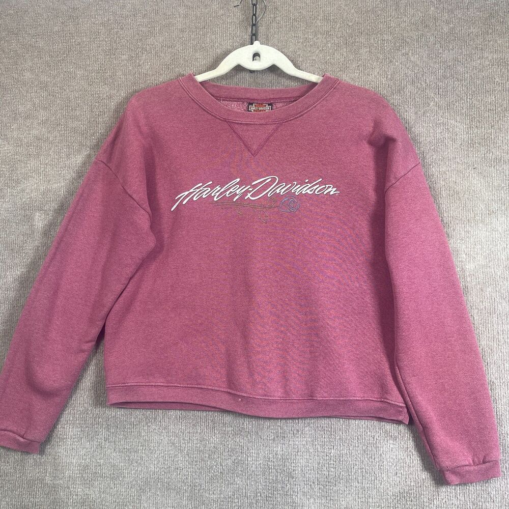 Harley Davidson Sweatshirt Womens L Pink Cropped Chattanooga TN Biker Y2K USA
